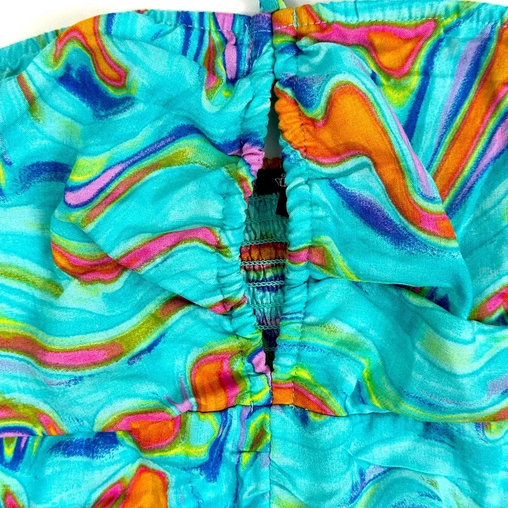 Wild fable Aqua Blue Swirl Keyhole Halter Bandeau Top Elastic Back XXL